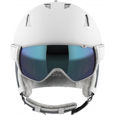 Salomon Skihelm Mirage Photo White Silver 2022 - Casque de Ski avec visière