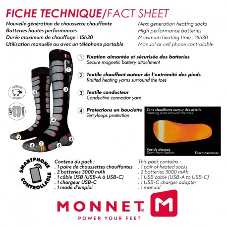 Monnet Heat Protech Socks Black/Red 2022 - Heated ski socks